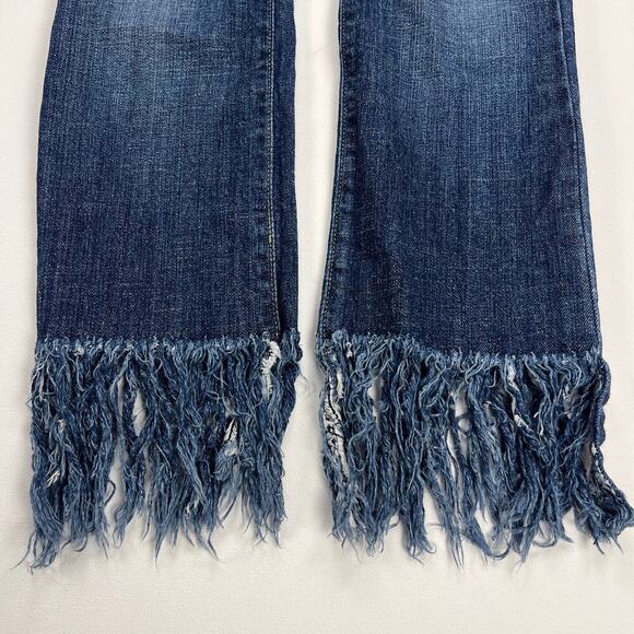 Pistola Tallis Fringe Hem Cropped Lower Mid Rise Medium Wash Jeans Size 24 - Picture 4 of 12